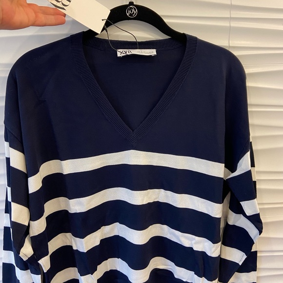 NWT Zara Minimalist RARE Preppy Long Sleeve Striped V-Neck Sweater - Picture 11 of 15